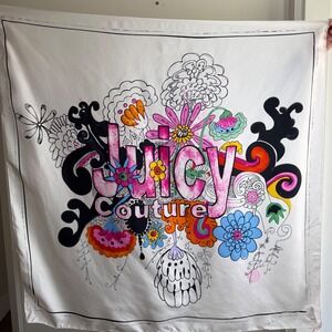 Juicy Couture Floral Logo 100% Silk Square Scarf Multi Womens Y2K Designer